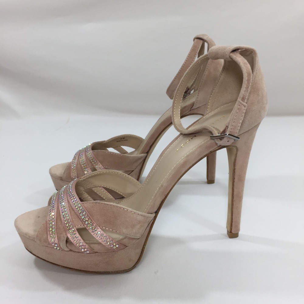 Pelle Moda Olwyn Blush Suede Rhinestone Heels